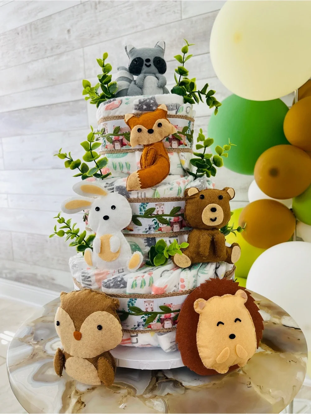 New HANDMADE Woodland Animals Diaper Cake - Neutral Woodland Baby Gift